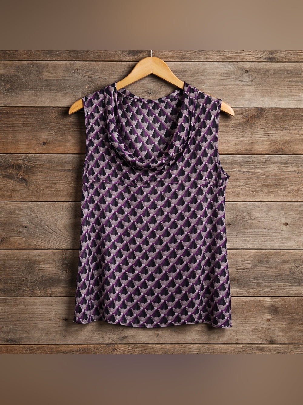 Fashion Bug 1X Sleeveless Geometric Cowl Neck Polyester Print Blouse